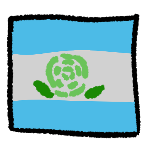 the achillean flag from top to bottom light blue white light blue with a green rose in the middle